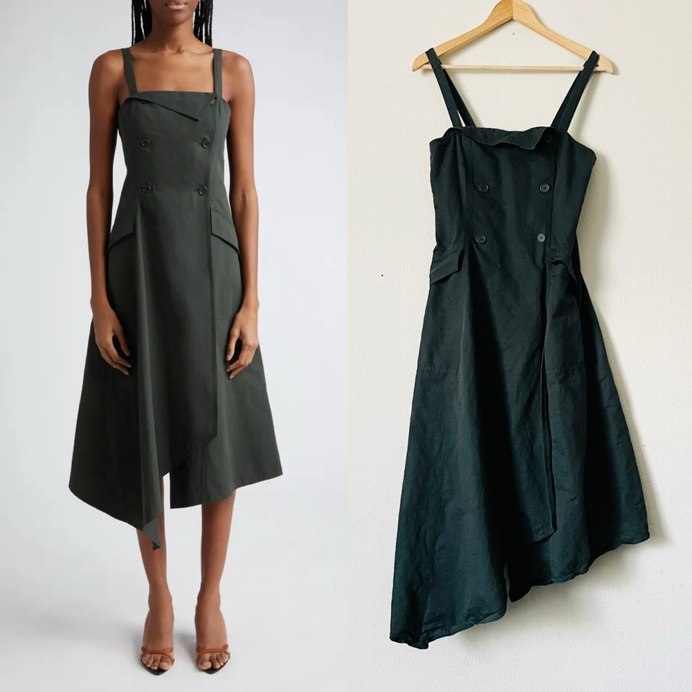 A.L.C. SIZE 8 Scarlett linen and cotton asymmetrical midi dress in Mossy green